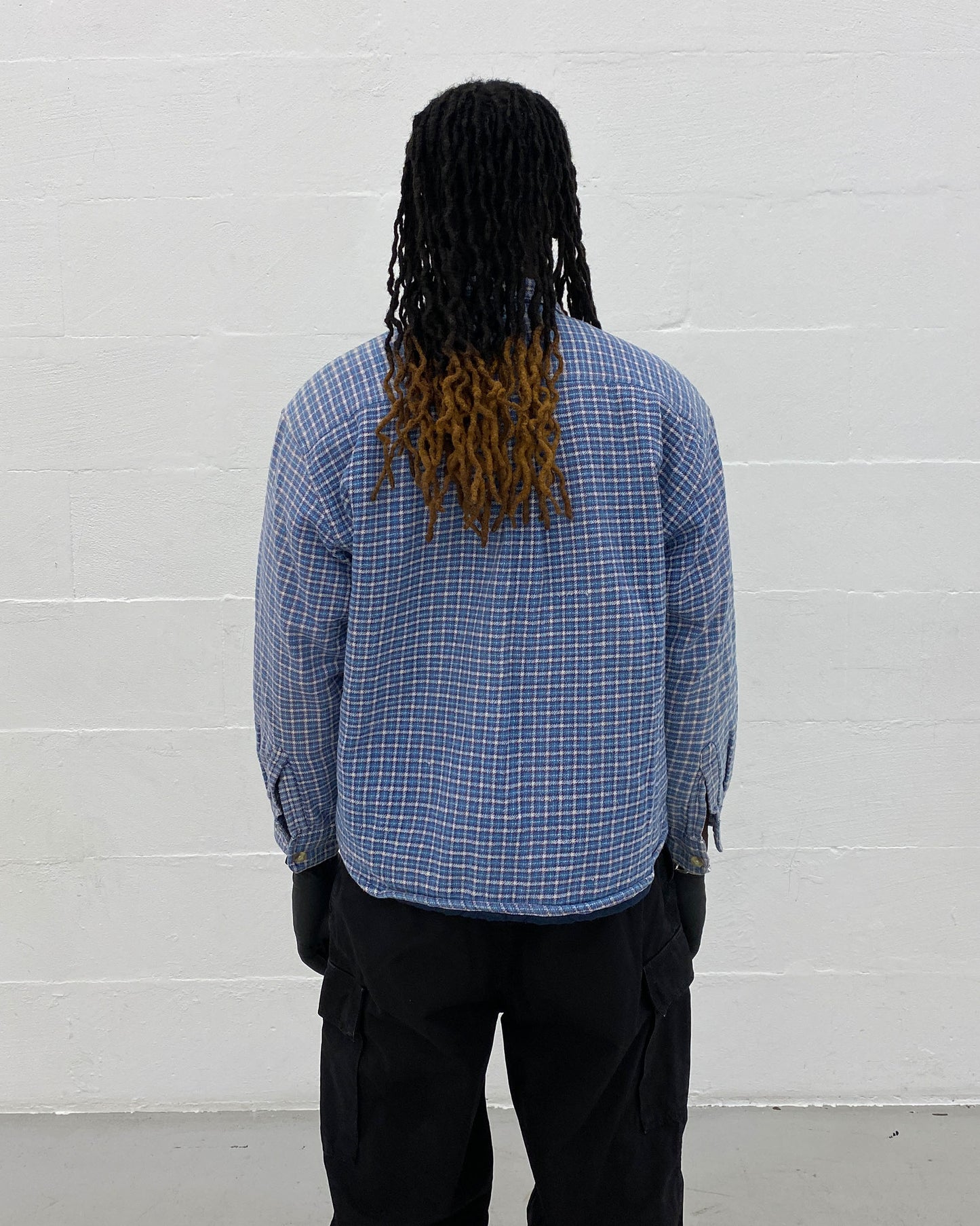 Vintage 1990s Padded Plaid Checkered Flannel Jacket Shirt Blue