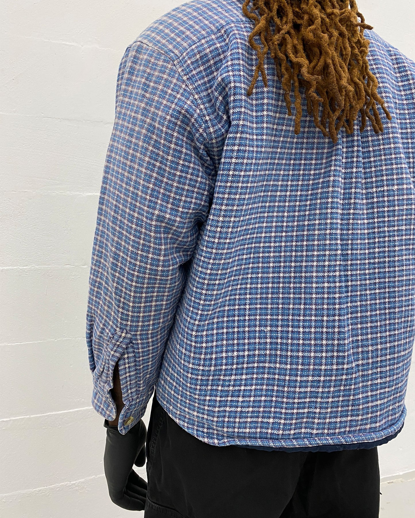 Vintage 1990s Padded Plaid Checkered Flannel Jacket Shirt Blue