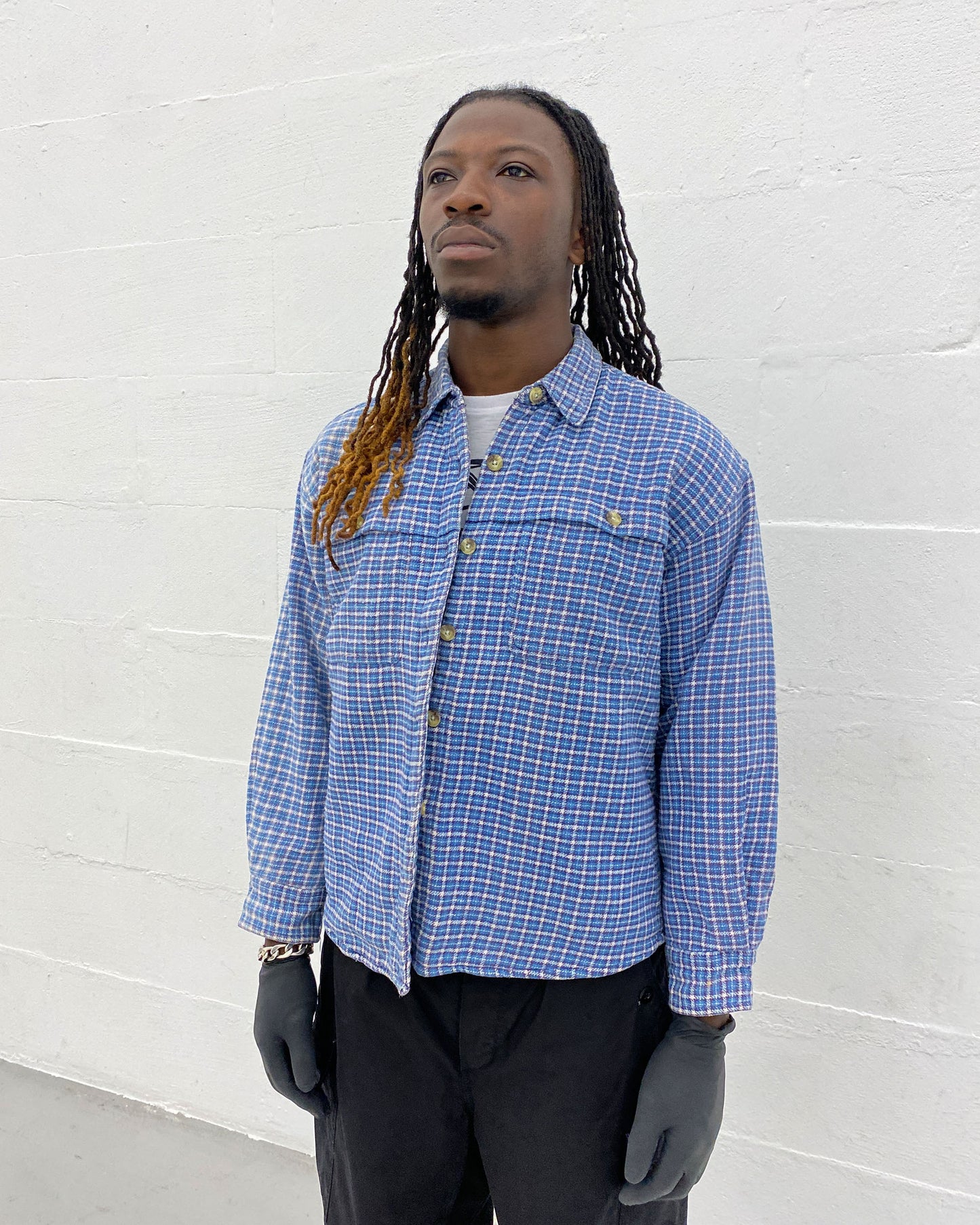 Vintage 1990s Padded Plaid Checkered Flannel Jacket Shirt Blue