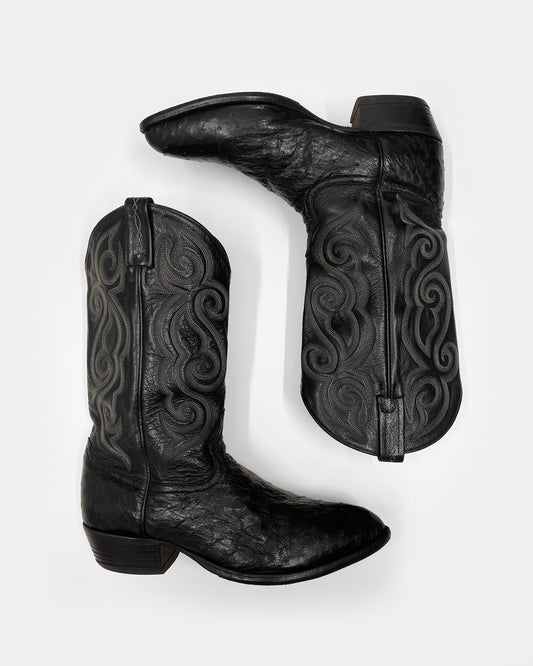 Tony Lama 2000s Cowboy Ostrich Leather Boots Black