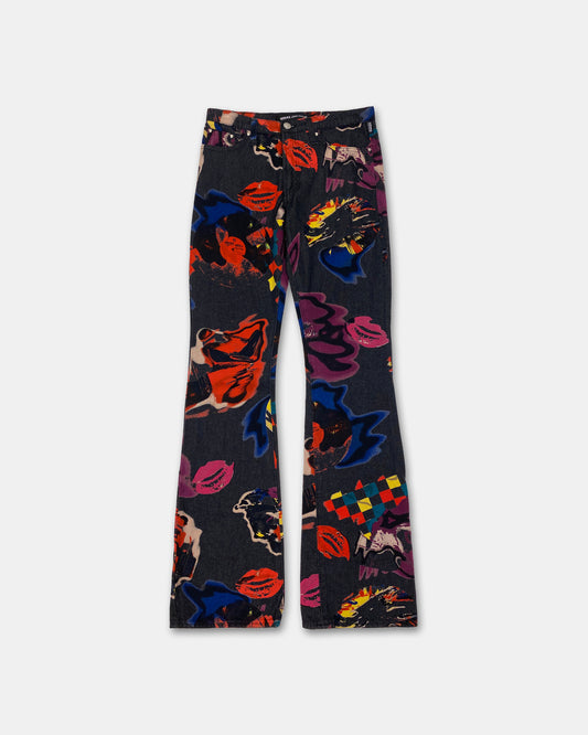 Versace Jeans Couture 2000s Pop Art All Over Print Flared Pants Black