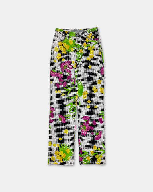 Versace Jeans Couture 1990s Dot Gird Flower All Over Print Pants White Multicolor