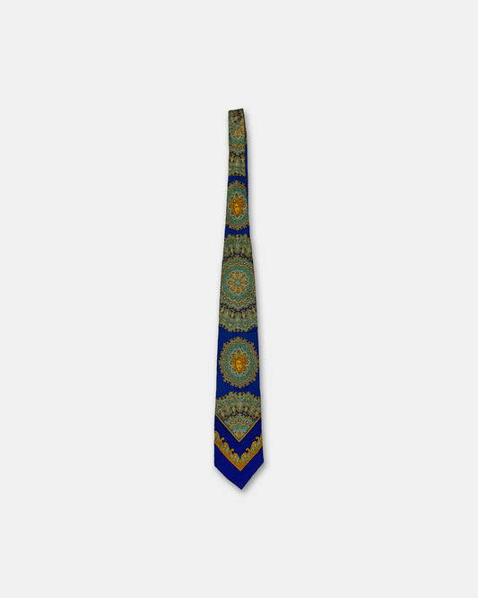 Gianni Versace 1990s Medusa Print Tie Blue Gold
