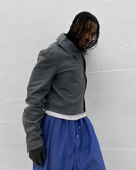 Vintage 1970s German Military Submarine U-Boot Leatherjacket Grey