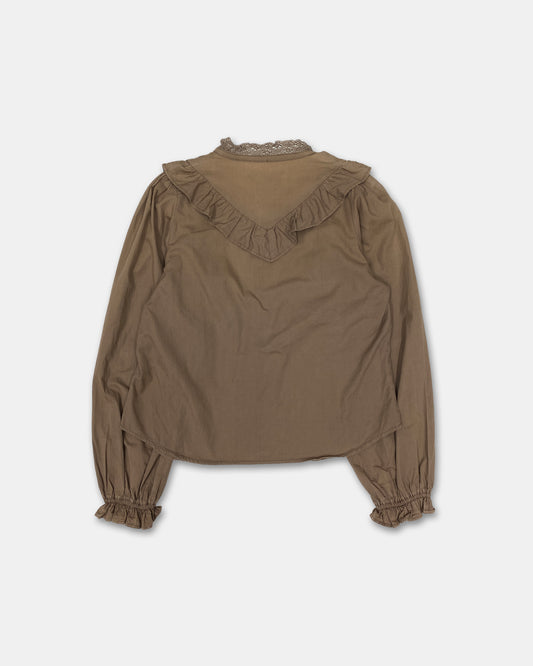 Vintage 2000s Ruffles Blouse Top Light Brown