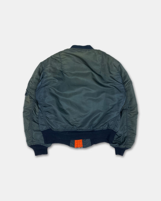 Vintage 1970s Made in USA Faded MA-1 Bomber Jacket Dark Petrol