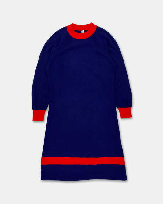 Vintage 1970s Longsleeve Raglan Dress Navy Red