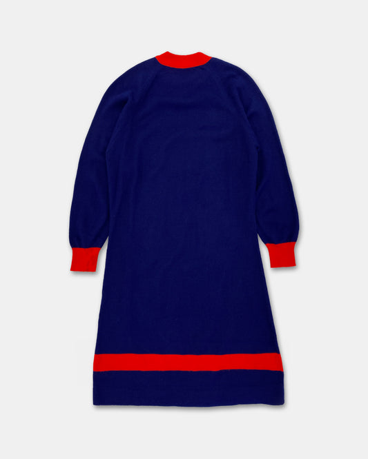 Vintage 1970s Longsleeve Raglan Dress Navy Red
