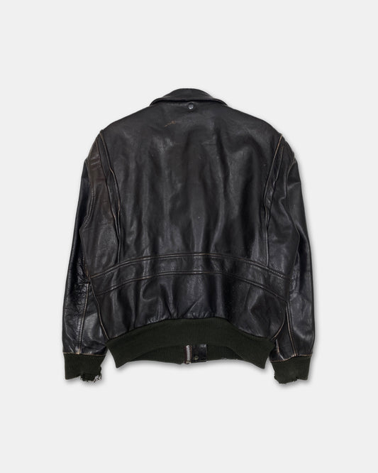 Vintage 1990s Trashed U.S. Air Force A-2 Flight Leather Jacket Brown