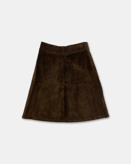 Vintage 1960s Riri Zip Midi Suede Leather Skirt Brown
