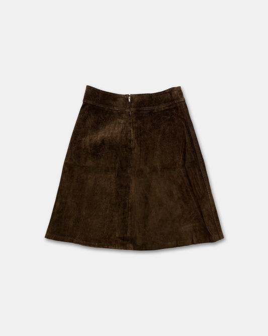 Vintage 1960s Riri Zip Midi Suede Leather Skirt Brown
