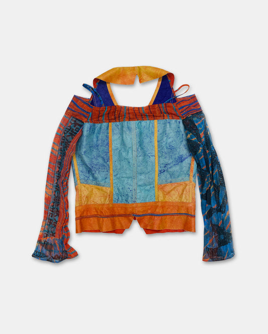Legatte Jeans 2000s Longlseeve Mesh Leather Top Multicolor