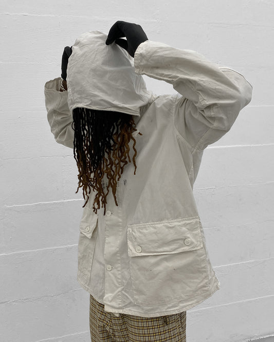 Vintage 1970s Swedish Military Overcoat Jacket White