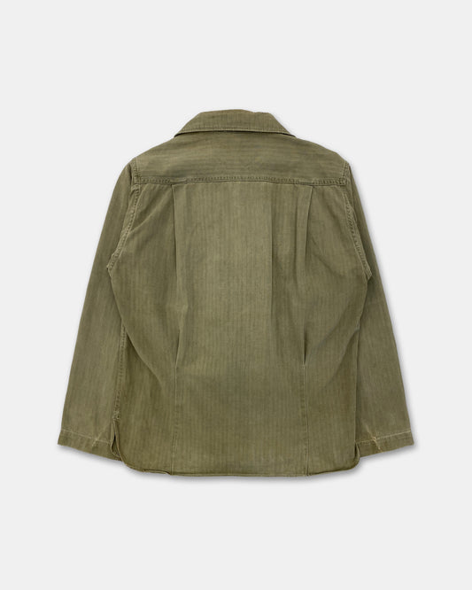 Vintage 1980s Military Herringbone Shirt Khaki Green