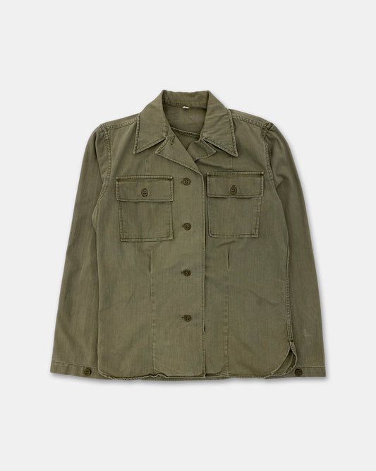 Vintage 1980s Military Herringbone Shirt Khaki Green