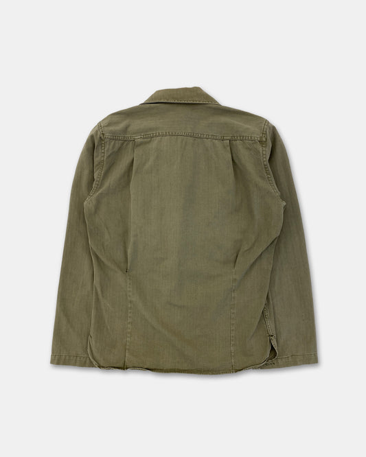 Vintage 1980s Military Herringbone Shirt Khaki Green