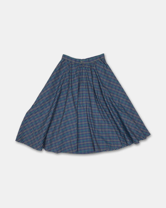 Vintage 1970s Checkered Cotton Skirt Blue