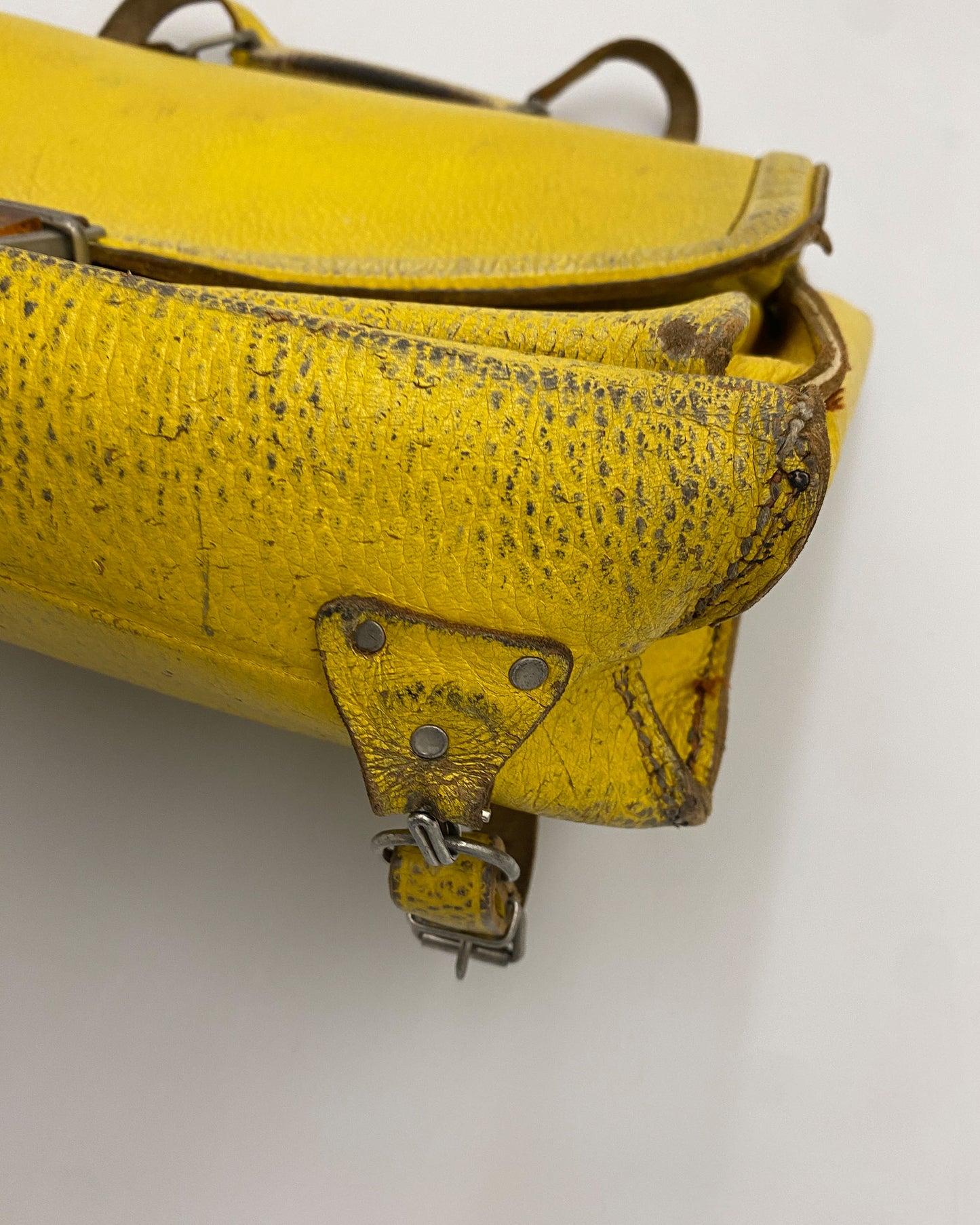 Vintage 1960s Leather School Backpack Yellow