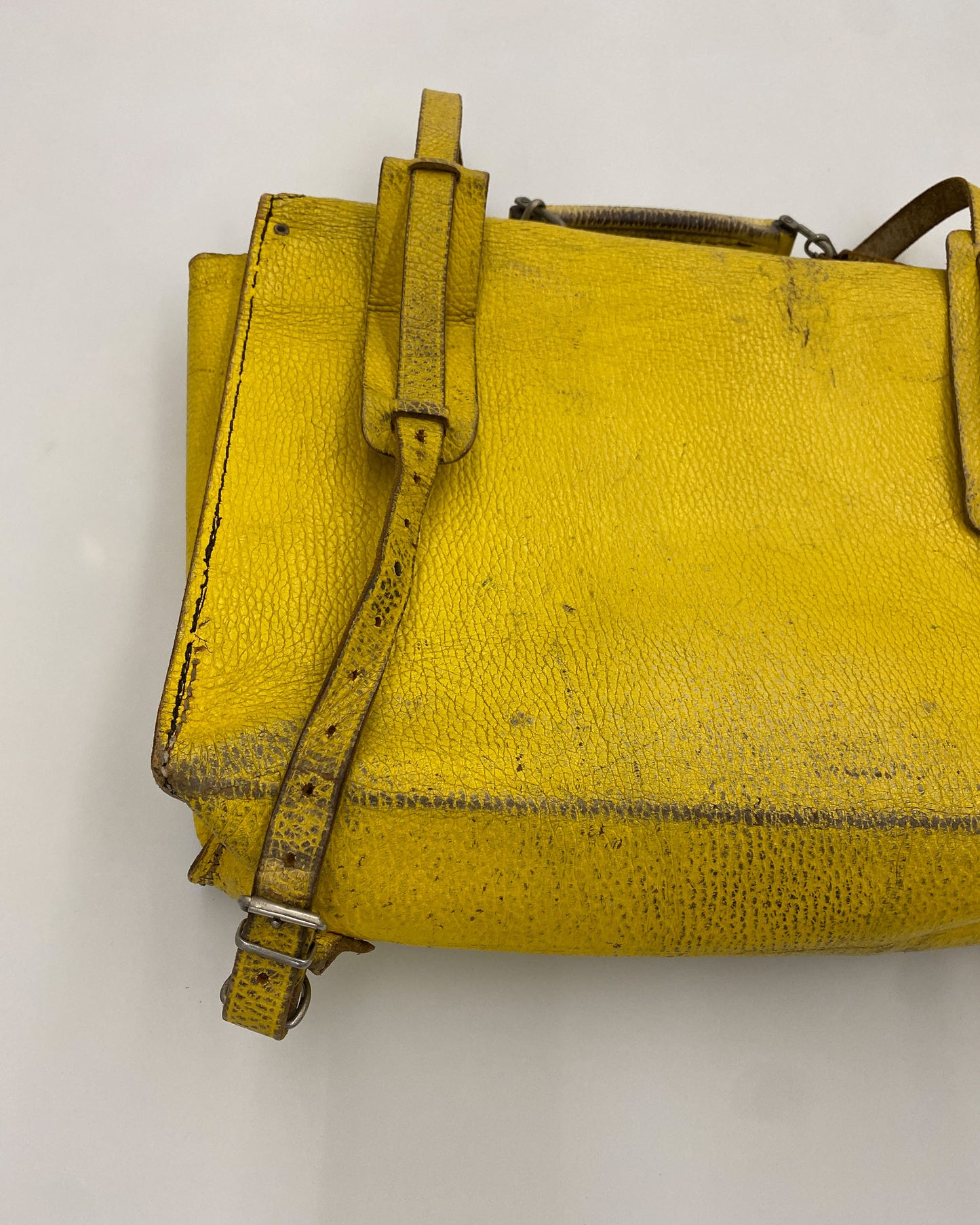 Vintage 1960s Leather School Backpack Yellow