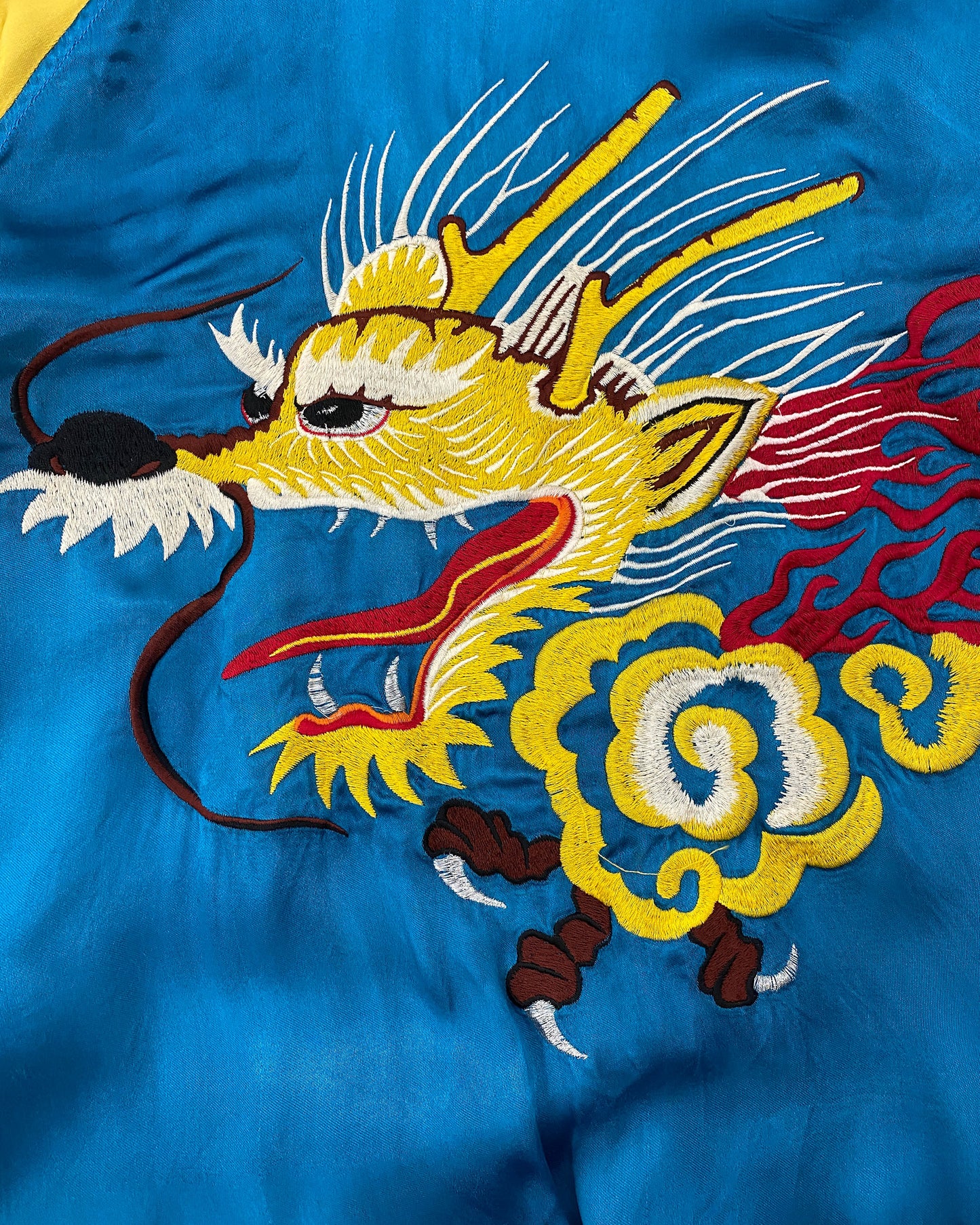 Vintage 1980s Reversible Japan Dragon Souvenir Jacket Blue Yellow