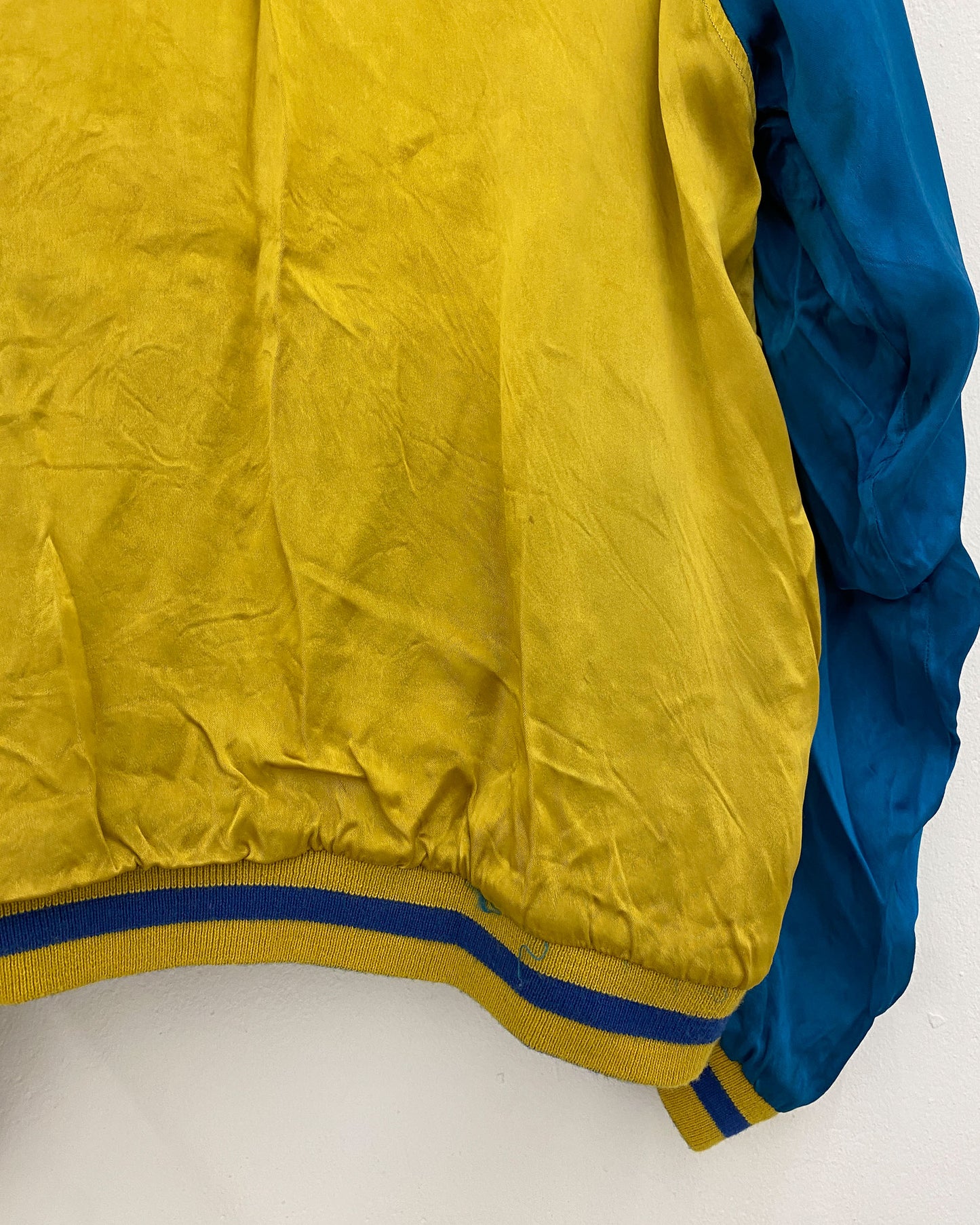 Vintage 1980s Reversible Japan Dragon Souvenir Jacket Blue Yellow