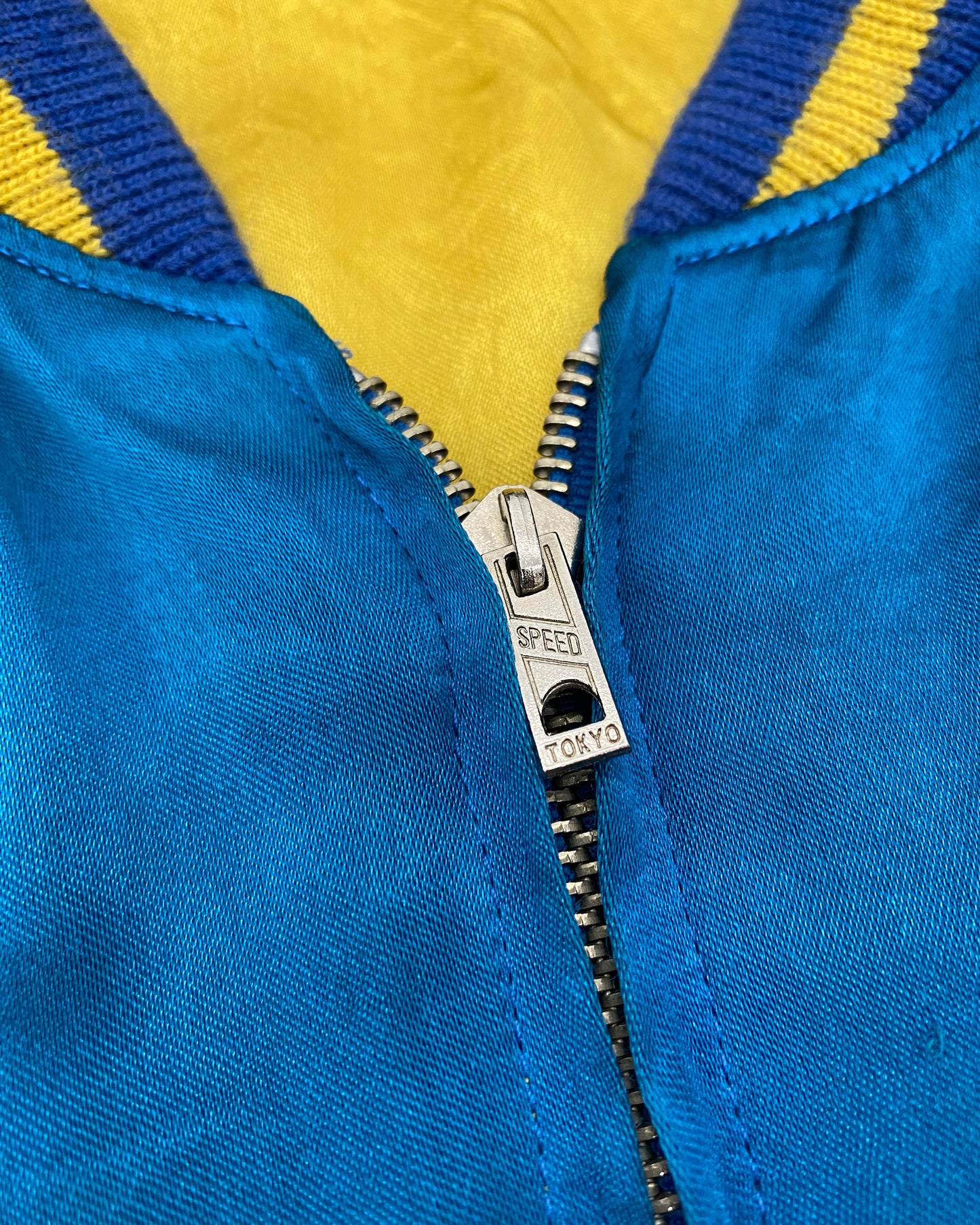 Vintage 1980s Reversible Japan Dragon Souvenir Jacket Blue Yellow