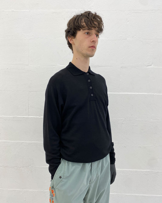 Vintage 1990s Knit Polo Shirt Black