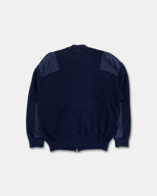 Vintage 1980s Fire Department Zip Knit Sweater Navy