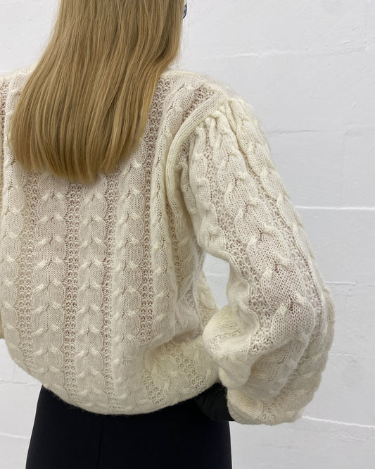 Vintage 1970s Mohair V-Neck Knit Sweater White
