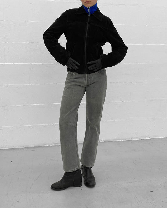 Vintage 1970s Riri Zip Suede Leatherjacket Black