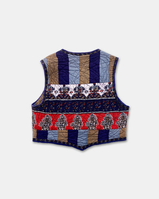 Vintage 1990s Quilted Patchwork Cotton Vest Navy Red