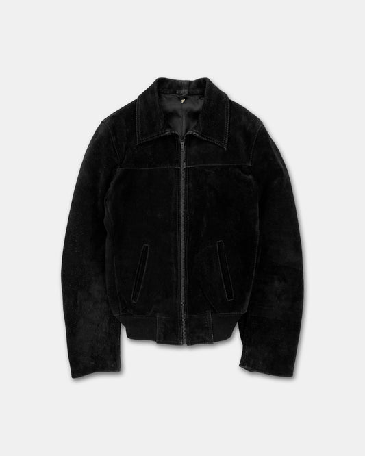 Vintage 1970s Riri Zip Suede Leatherjacket Black
