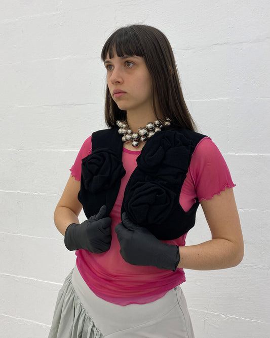 Sonia Rykiel 2000s Black Roses 3D Knit Vest Black