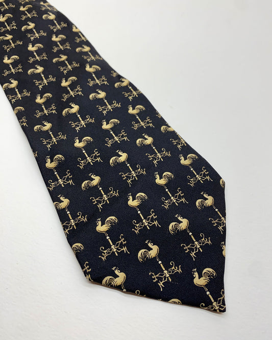 Yves Saint Laurent 2000s Weathercock Monogram Tie Black