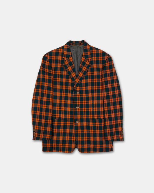 Yohji Yamamoto Pour Homme 1980s Plaid Checkered Blazer Jacket Orange Petrol