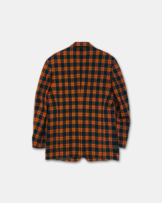 Yohji Yamamoto Pour Homme 1980s Plaid Checkered Blazer Jacket Orange Petrol
