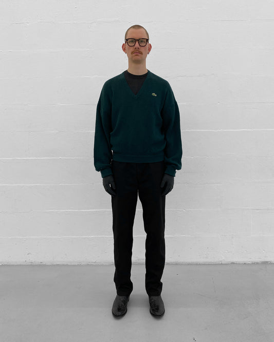 Lacoste 1980s V-Neck Wool Knit Sweater Dark Green