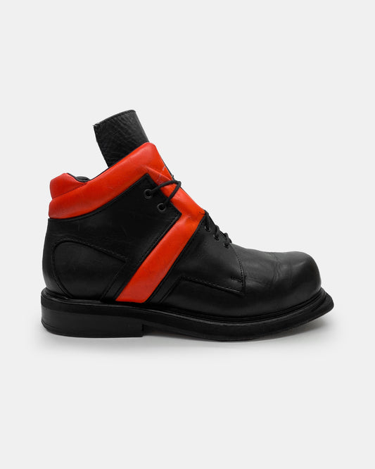 Dirk Bikkembergs 1990s Neon Parts Square Toe Boots Black Orange
