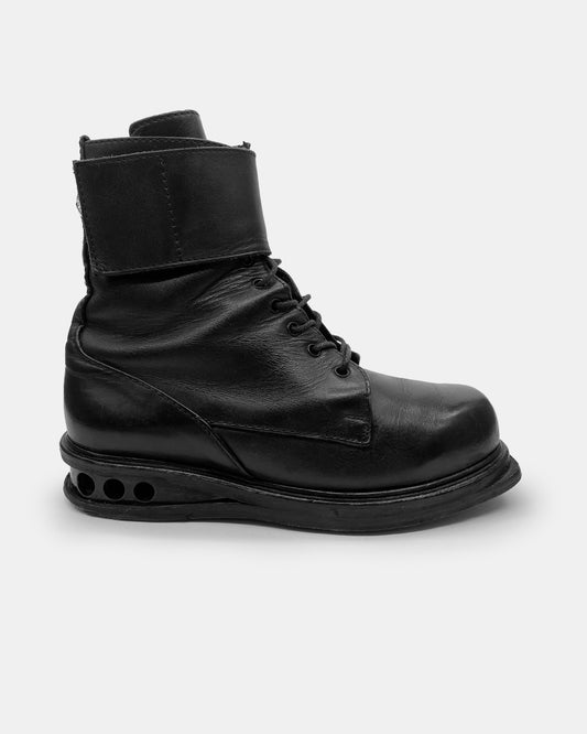 Dirk Bikkembergs 1990s Heel Holes Velcro Square Toe Ankle Boots Black