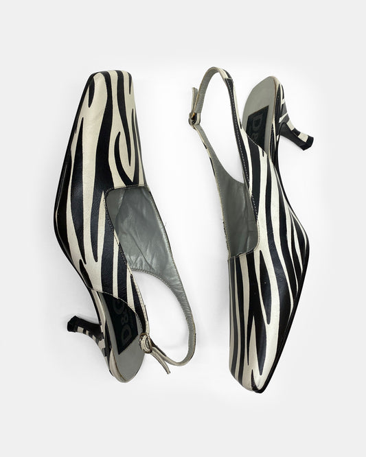 Dolce & Gabbana 1990s Square Toe Zebra Print Heels Black White
