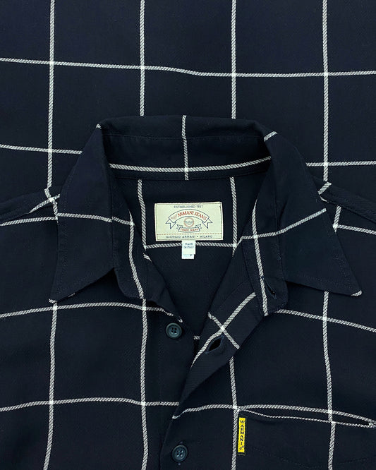 Armani Jeans 1990s Window Pane Checkered Shirt Navy