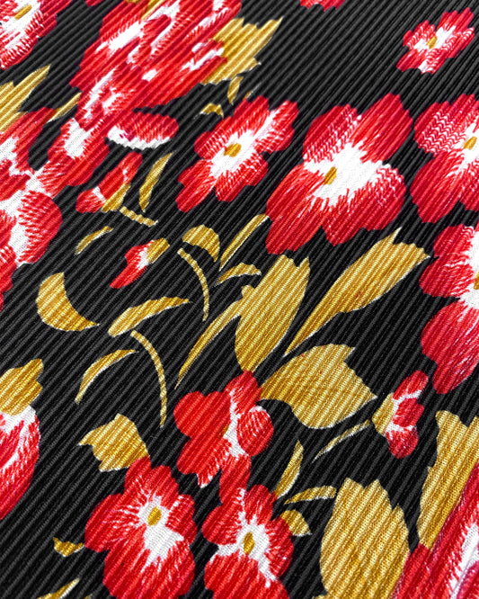 Vintage Plissee-Kleid mit Blumenmuster, schwarz
