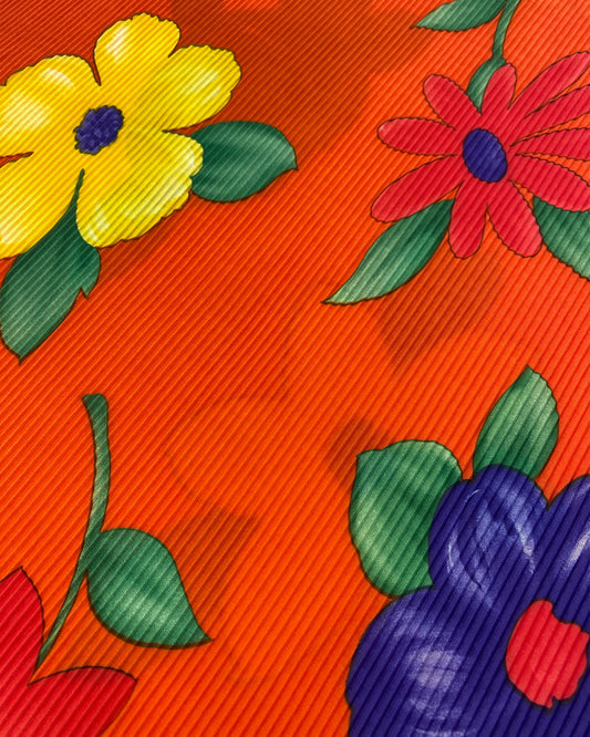 Vintage Made in Korea Floral Plisse Dress Orange