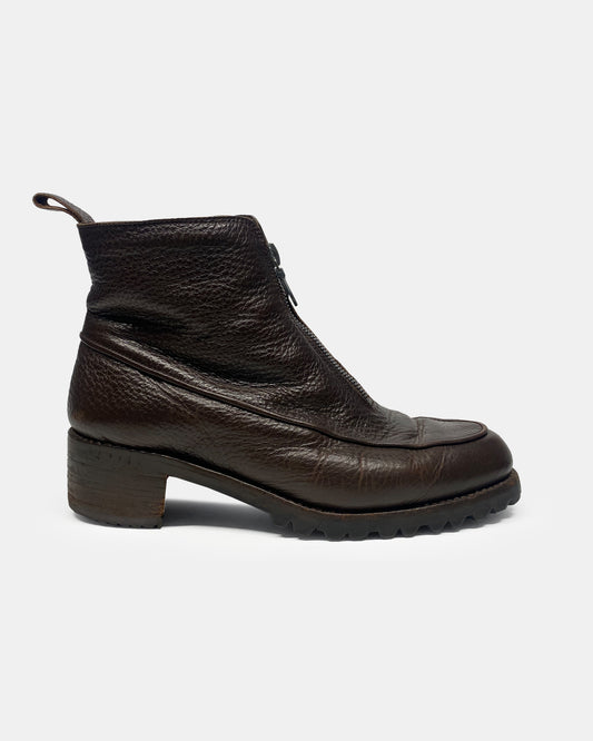 Jil Sander 1990s Riri Zip Leather Boots Brown