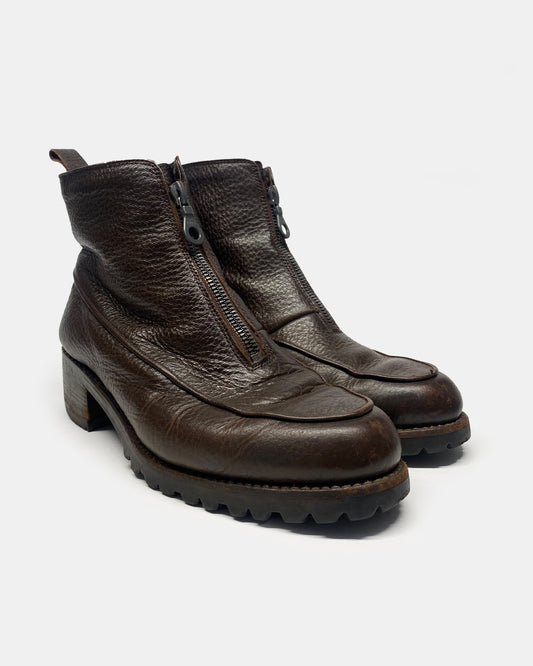 Jil Sander 1990s Riri Zip Leather Boots Brown