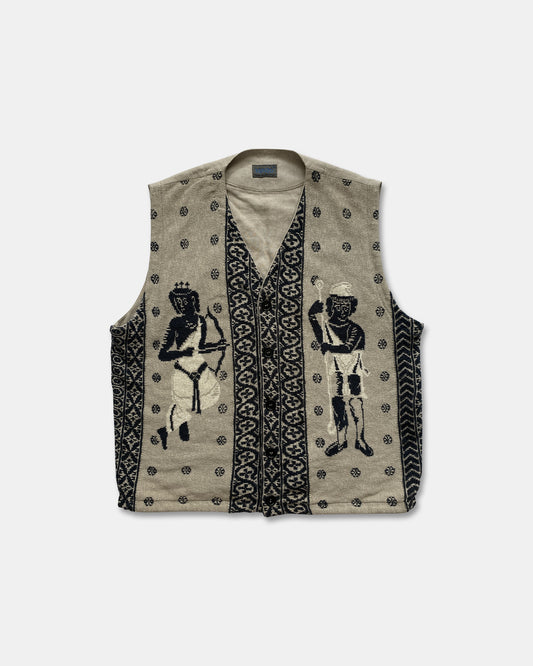 Kenzo Homme 1990s African Character Linen Vest Creme