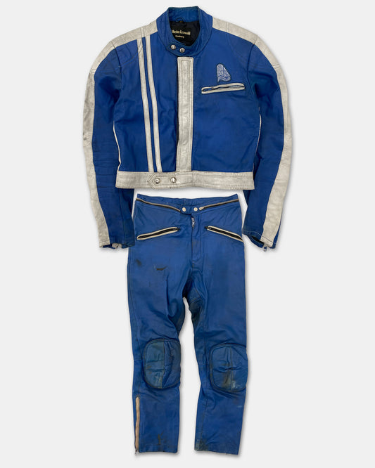 Wilhelm Krawehl 1970s Racing Leatherjacket and Leatherpants Set Blue White