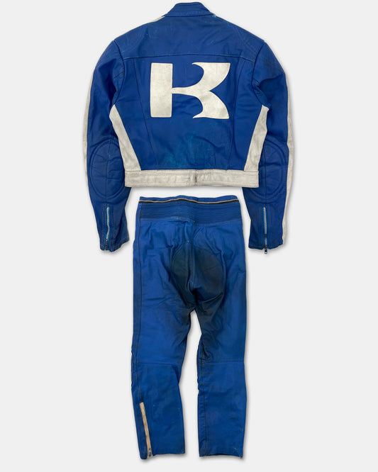 Wilhelm Krawehl 1970s Racing Leatherjacket and Leatherpants Set Blue White