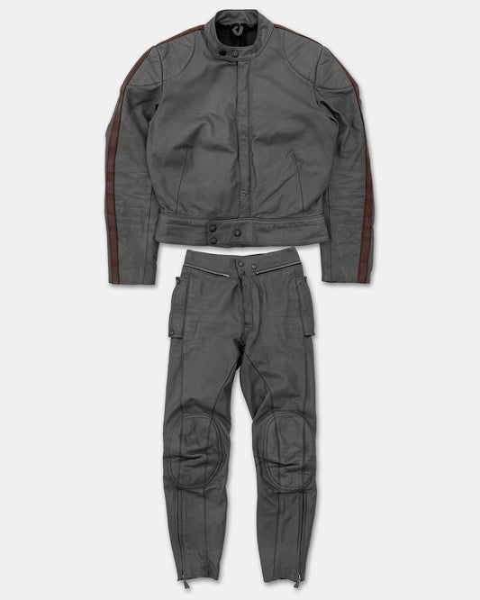 Leder Roth 1980s Biker Leatherjacket and Leatherpants Set Grey Purple