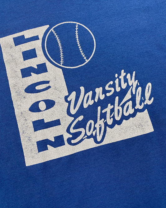 Vintage 1980s Lincoln Varsity Softball Single Stitched T-Shirt Blue